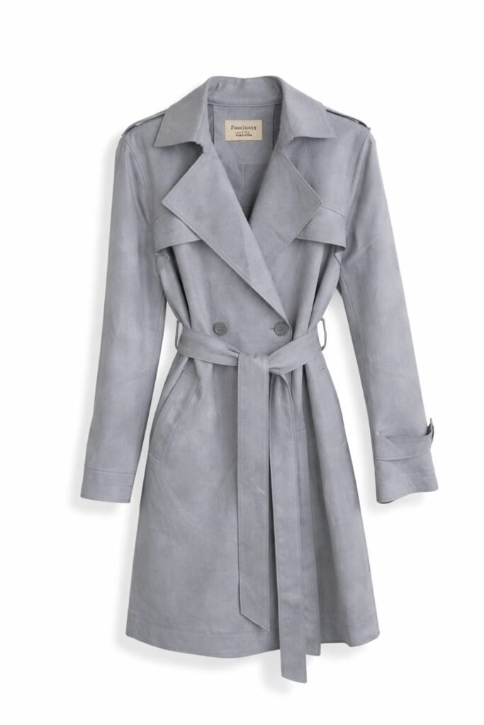 Trenchcoat suede pastelblauw