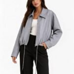 Oversized bomberjack PU leder pastelblauw