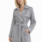 Trenchcoat suede pastelblauw