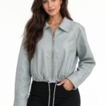 Oversized bomberjack PU leder mintgroen