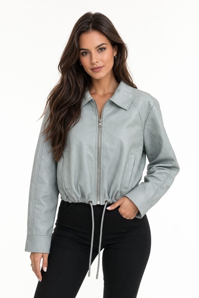 Oversized bomberjack PU leder mintgroen