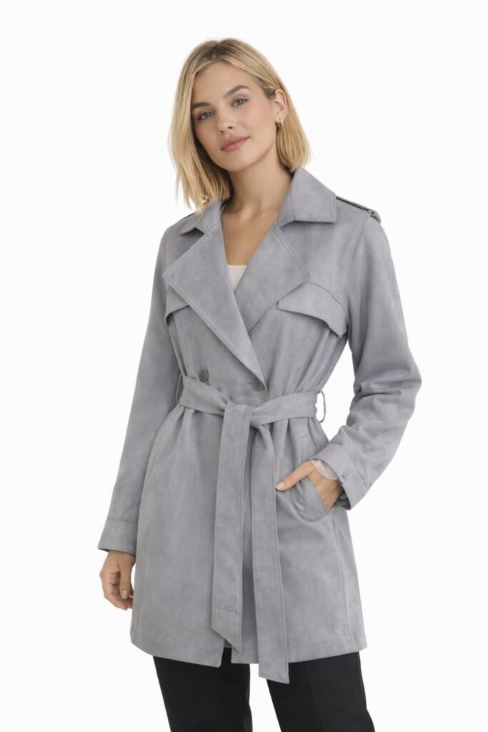 Trenchcoat suede pastelblauw