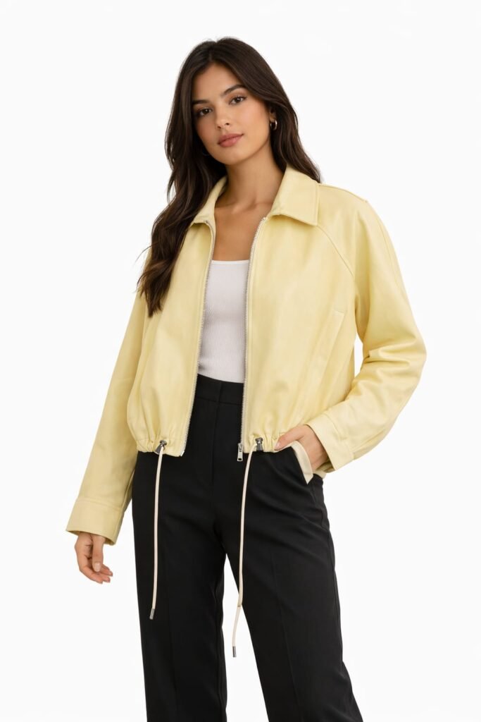 Oversized bomberjack PU leder geel