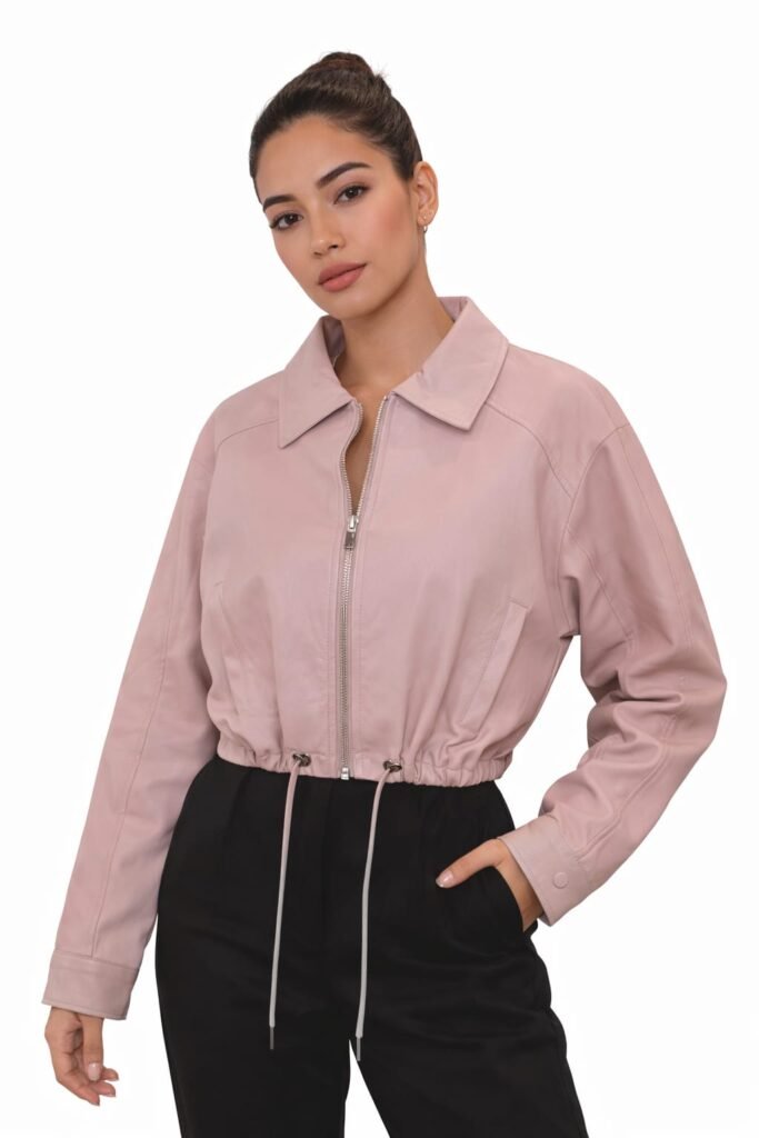 Oversized bomberjack PU leder roze