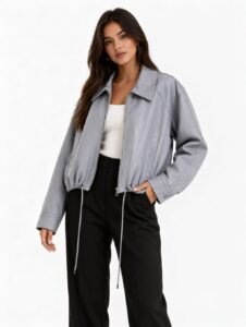 Oversized bomberjack PU leder pastelblauw