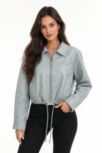 Oversized bomberjack PU leder mintgroen