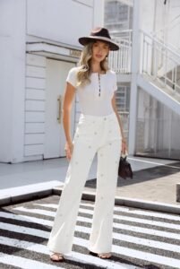 Wide-leg jeans wit met strass bloemetjes