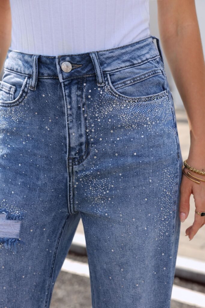 Wide-leg jeans met strass