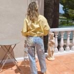 jeans dad fit met gele strass broekzakken