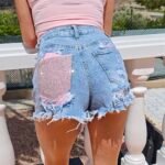 shorts met roze strass-zak.