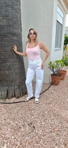 jeans ballon fit met roze strass-zakken