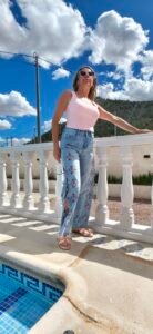 Hippie wide-leg bloemen jeans