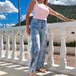 Hippie wide-leg bloemen jeans