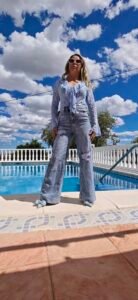 Wide-leg jeans met strass