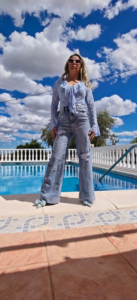 Wide-leg jeans met strass