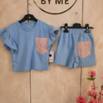 2-delig setje blauw met roze strass