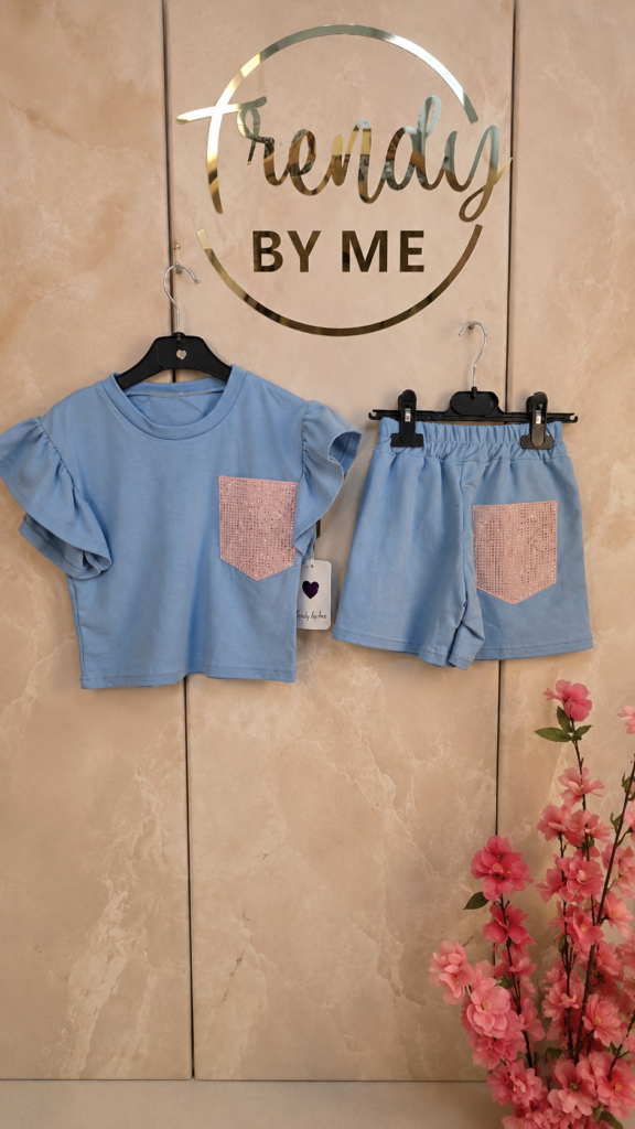 2-delig setje blauw met roze strass