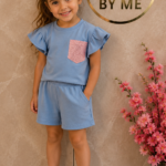2-delig setje blauw met roze strass