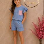 2-delig setje blauw met roze strass