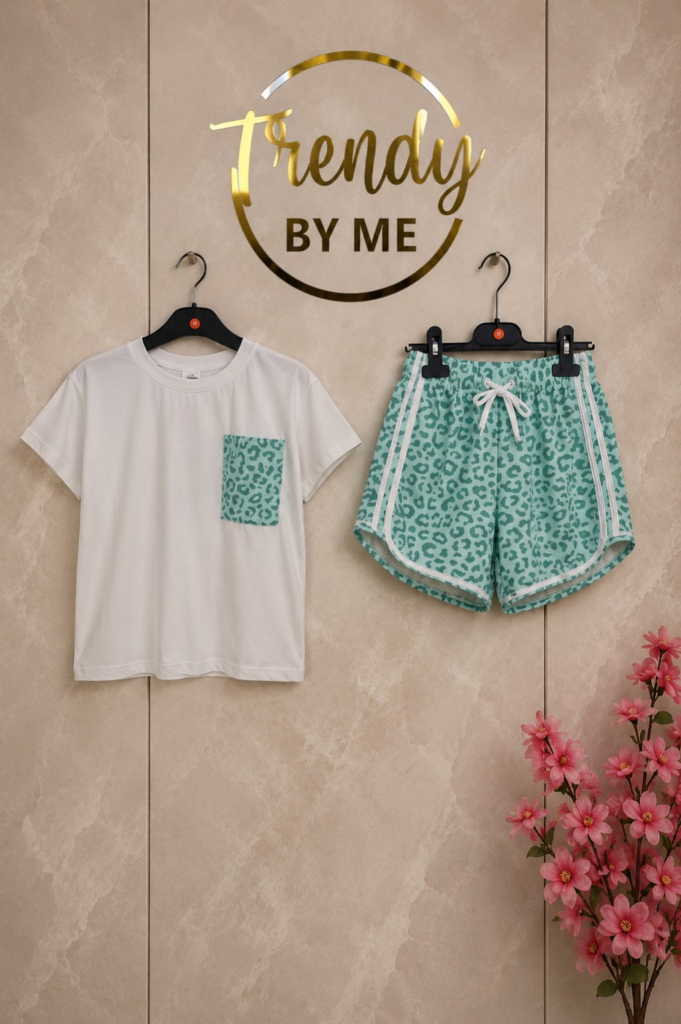 2-delig setje leopard mintgroen