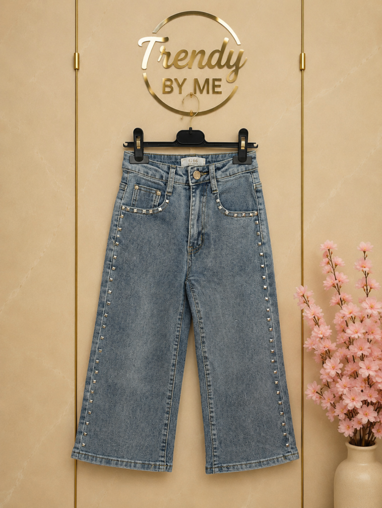 Wide Leg Denim Broek met Studs