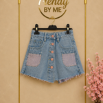 Denim Skort met Contrasterende Zakken