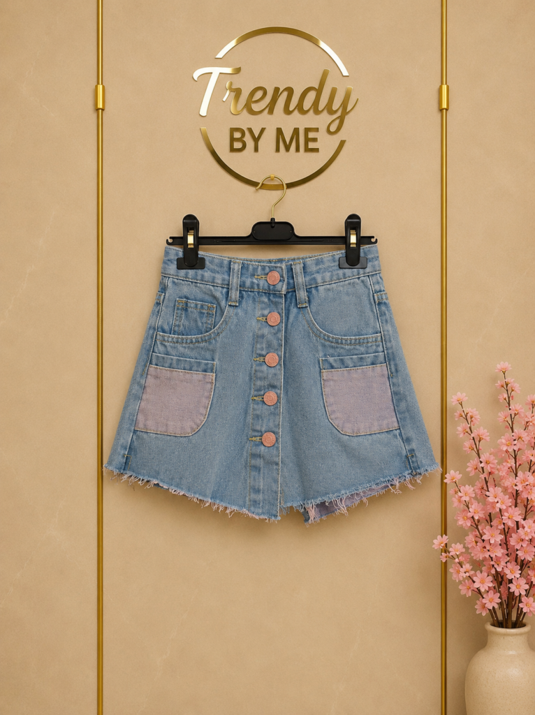 Denim Skort met Contrasterende Zakken