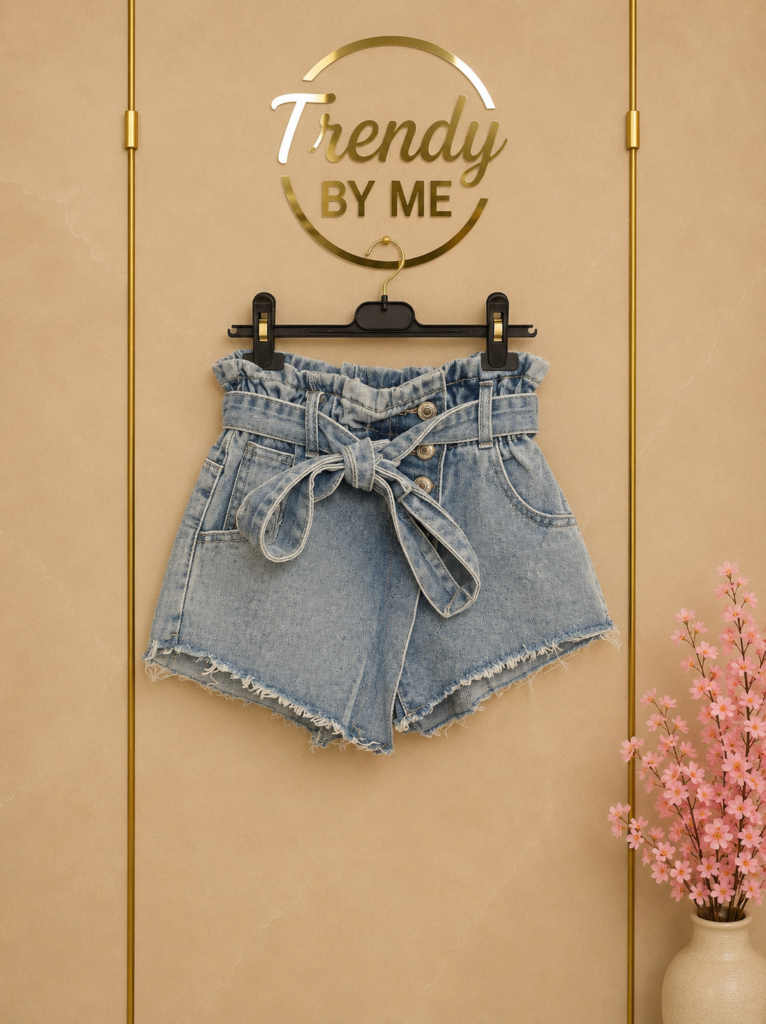 Denim Paperbag Short Met Overslag