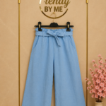 Wide Leg Broek met Strikceintuur Linnen Blauw