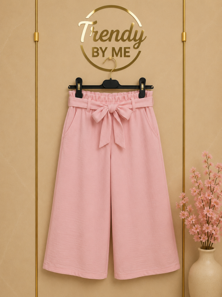 Wide Leg Broek met Strikceintuur Linnen Roze