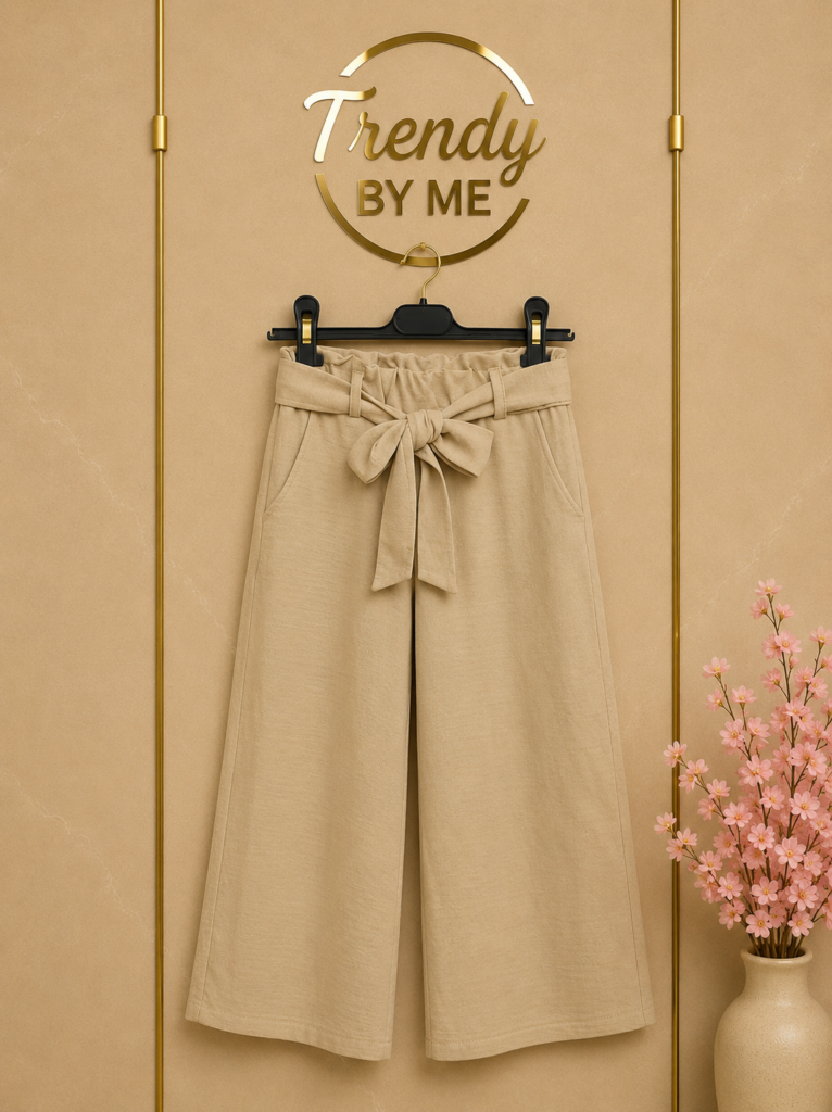 Wide Leg Broek met Strikceintuur Linnen Beige