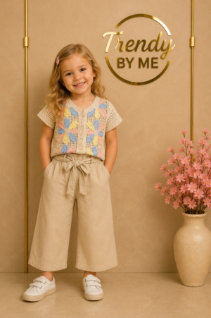 Wide Leg Broek met Strikceintuur Linnen Beige