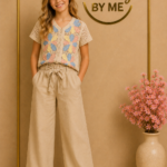 Wide Leg Broek met Strikceintuur Linnen Beige