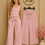 Wide Leg Broek met Strikceintuur Linnen Roze