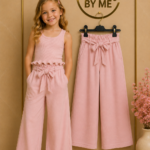 Wide Leg Broek met Strikceintuur Linnen Roze