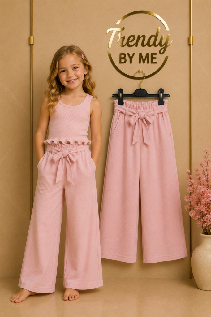 Wide Leg Broek met Strikceintuur Linnen Roze