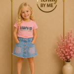 Denim Skort met Contrasterende Zakken