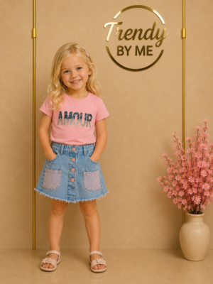 Denim Skort met Contrasterende Zakken