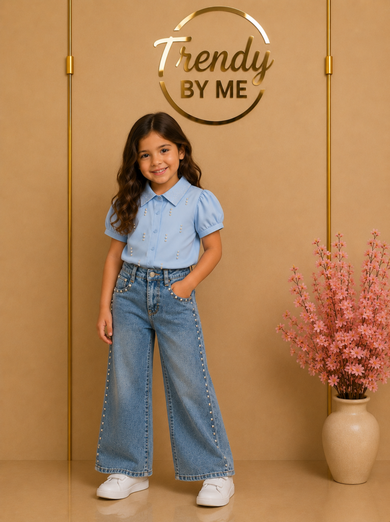Wide Leg Denim Broek met Studs