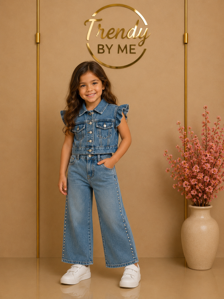 Wide Leg Denim Broek met Studs