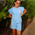 2-delig setje blauw met roze strass